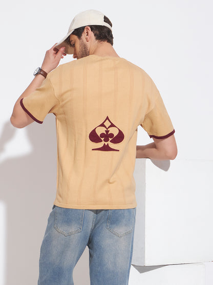 AEDENBURG Men Beige Knitted Cotton Blend T-Shirt