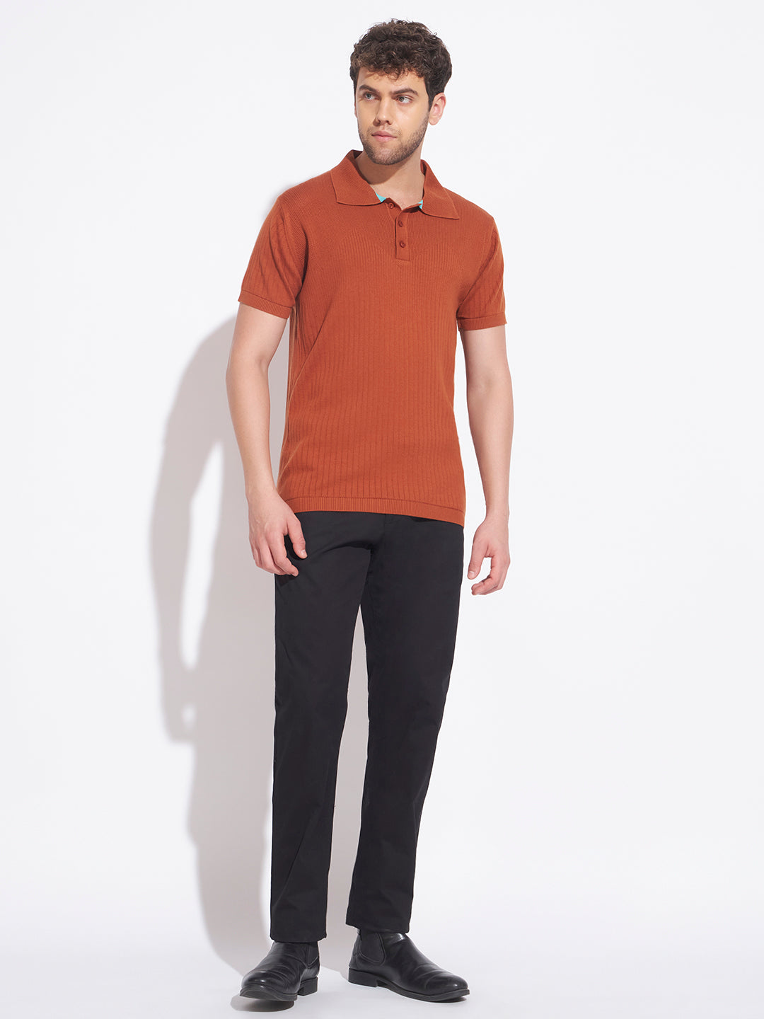 AEDENBURG Men Brown Knitted Cotton Blend T-Shirt