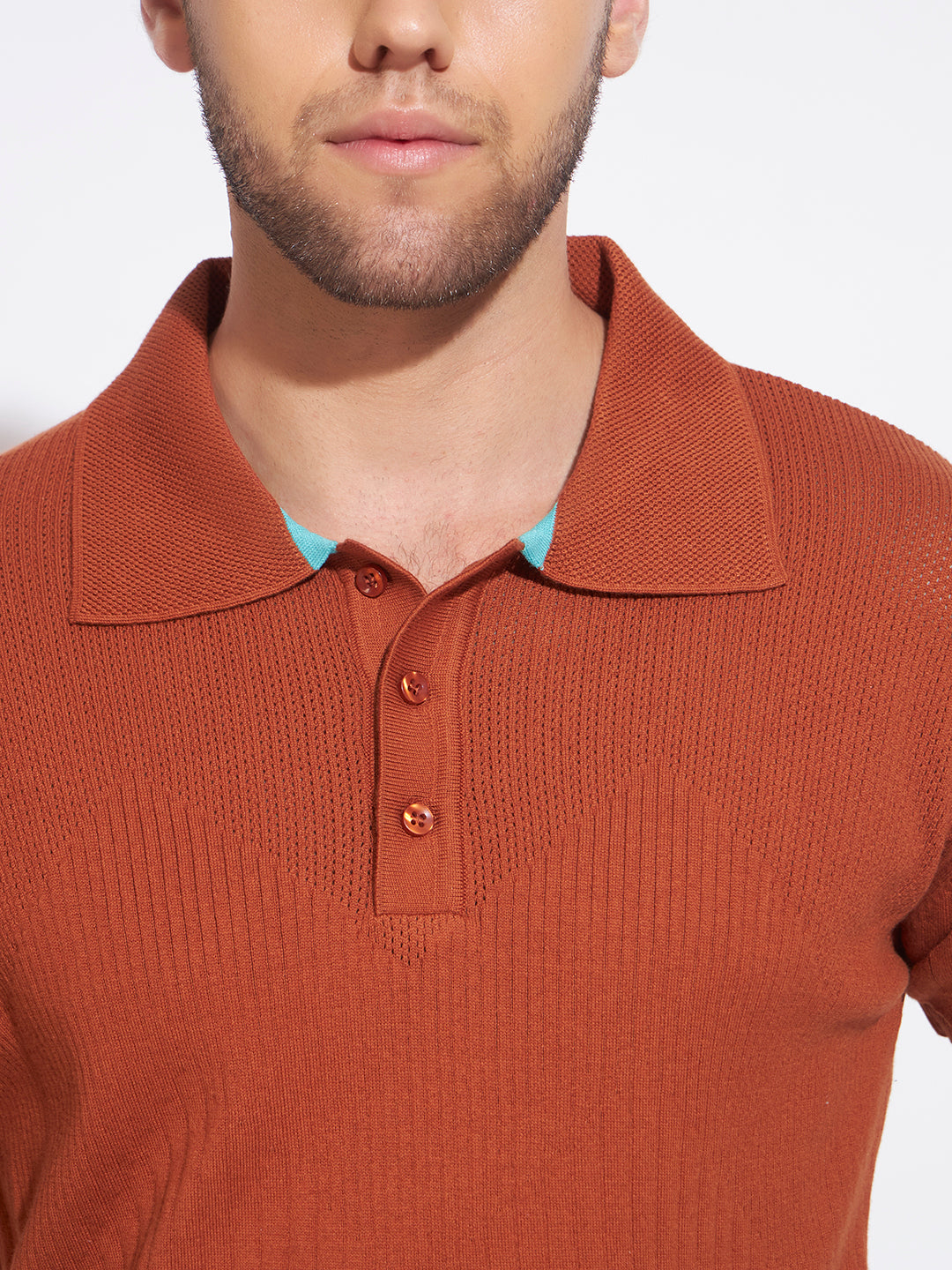 AEDENBURG Men Brown Knitted Cotton Blend T-Shirt