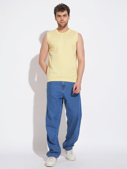 AEDENBURG Men Yellow Knitted Cotton Blend T-Shirt