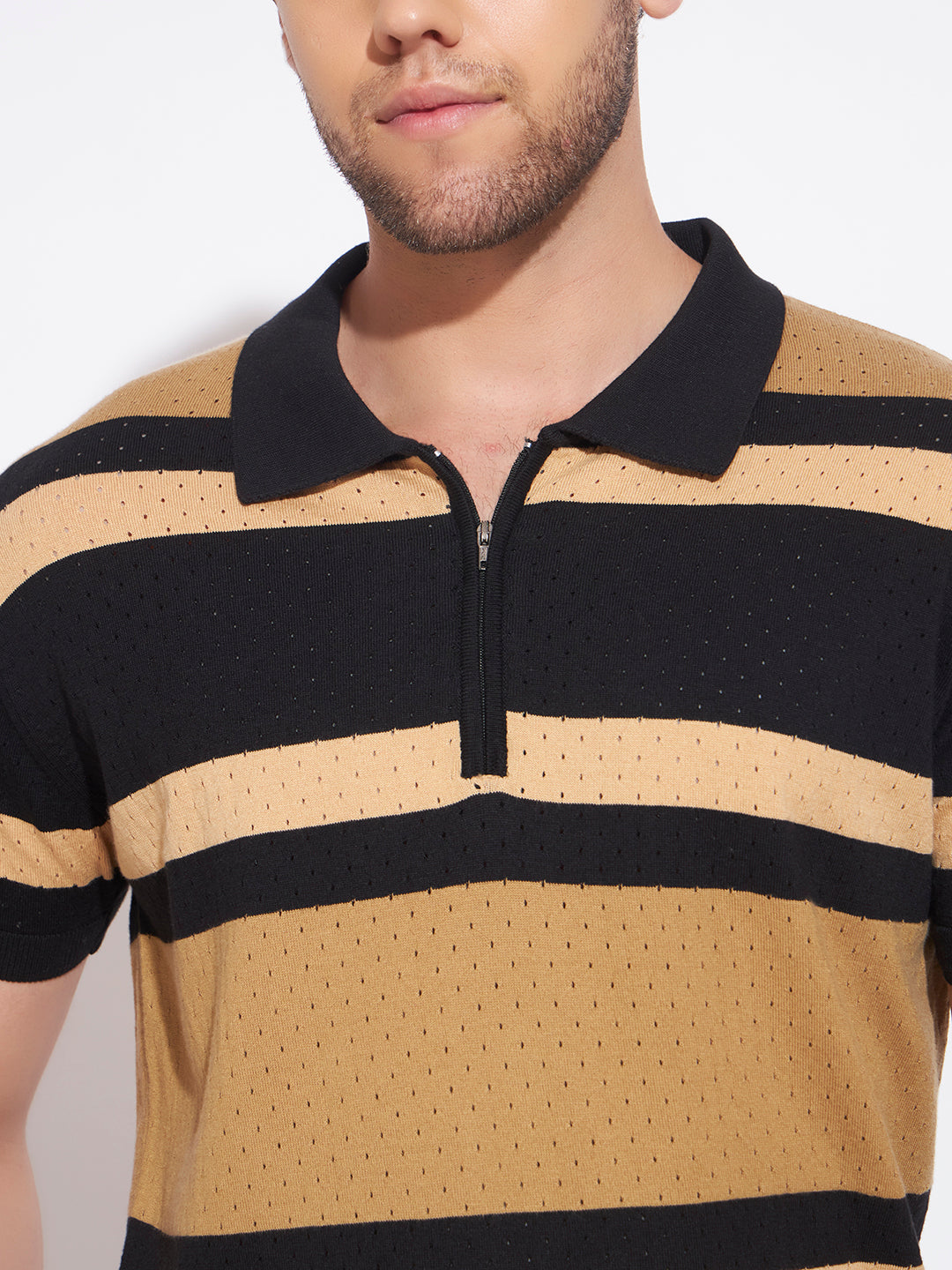 AEDENBURG Men Black Knitted Cotton Blend T-Shirt