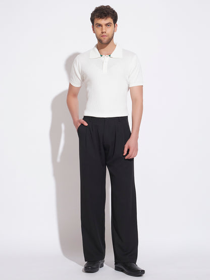 AEDENBURG Men White Knitted Cotton Blend T-Shirt