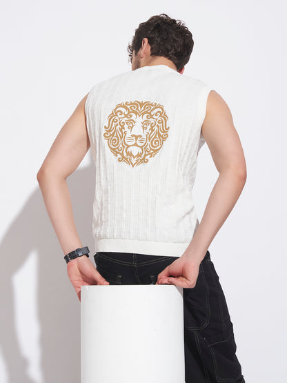 AEDENBURG Men White Knitted Cotton Blend T-Shirt