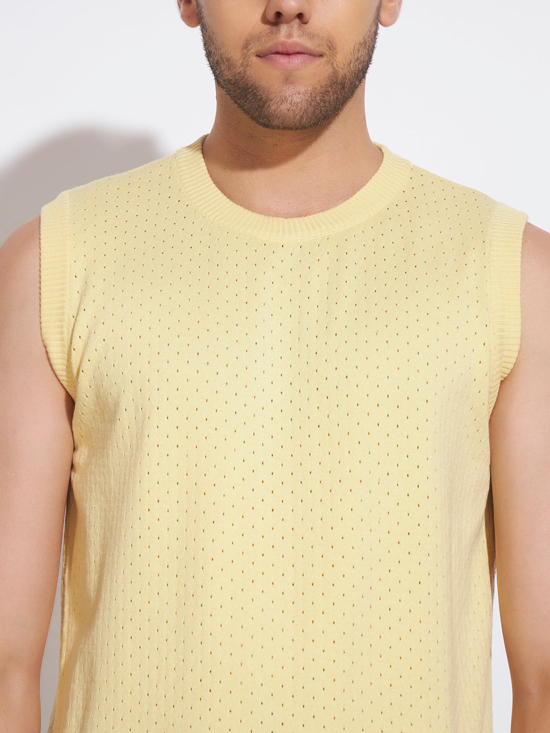 AEDENBURG Men Yellow Knitted Cotton Blend T-Shirt