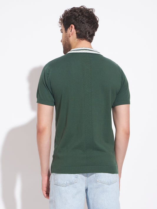 AEDENBURG Men Contrast Jacquard-Stripe Collar Polo Regular Fit Cotton Blend T-Shirt