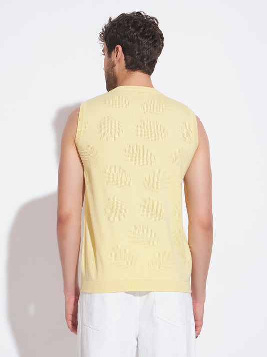 AEDENBURG Men Round Neck Sleeveless Regular Fit Knitted Cotton Blend Vest