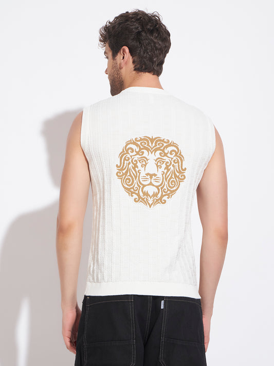 AEDENBURG Men White Knitted Cotton Blend T-Shirt