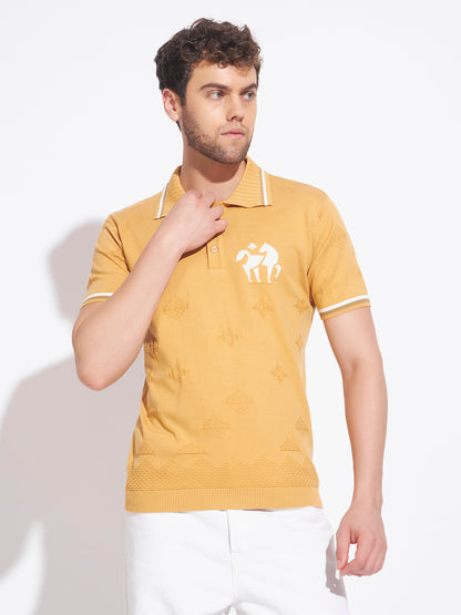 AEDENBURG Mens Jacquard Horse-Motif Polo Regular Fit Knitted Cotton Blend T-Shirt