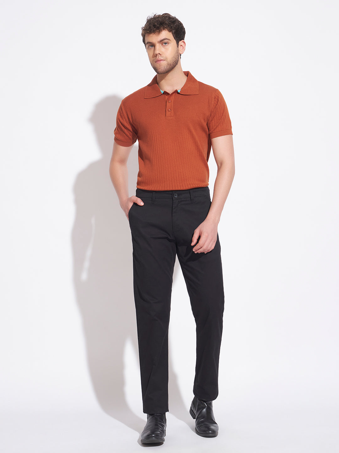 AEDENBURG Men Brown Knitted Cotton Blend T-Shirt