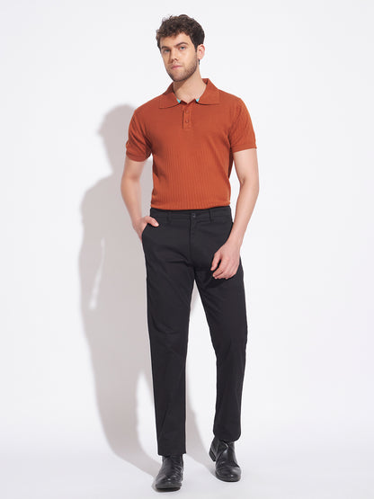 AEDENBURG Men Brown Knitted Cotton Blend T-Shirt