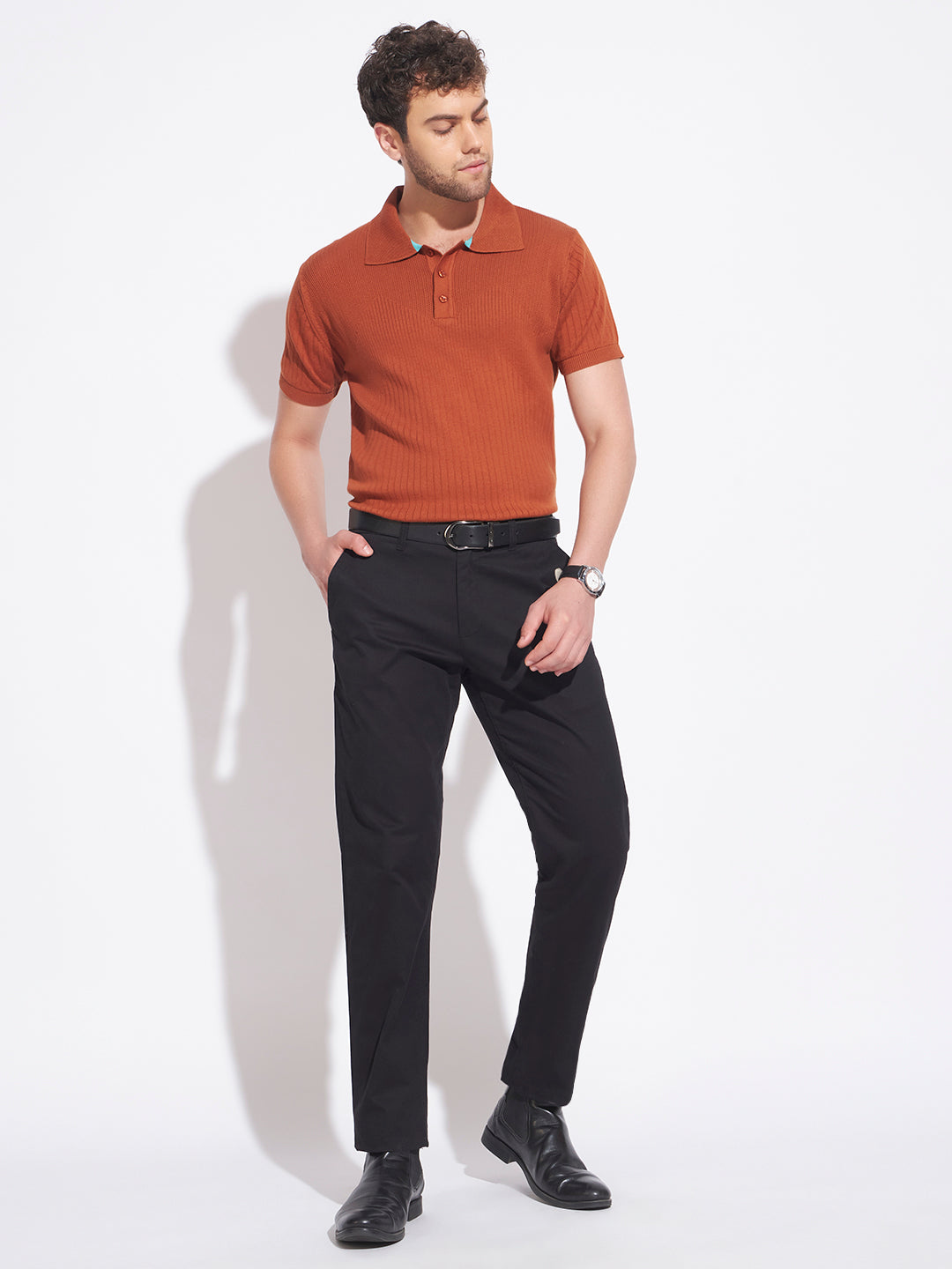 AEDENBURG Men Brown Knitted Cotton Blend T-Shirt