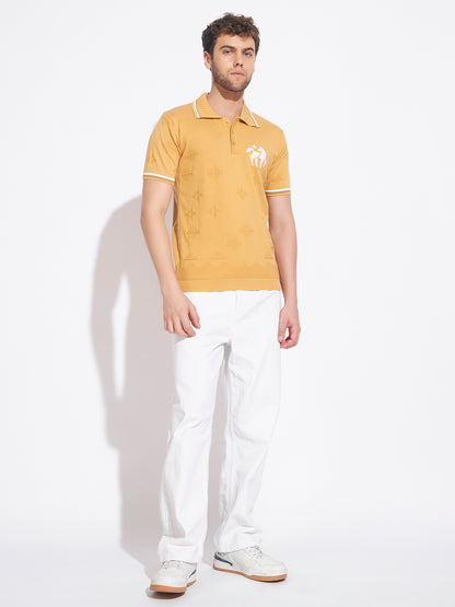 AEDENBURG Mens Jacquard Horse-Motif Polo Regular Fit Knitted Cotton Blend T-Shirt