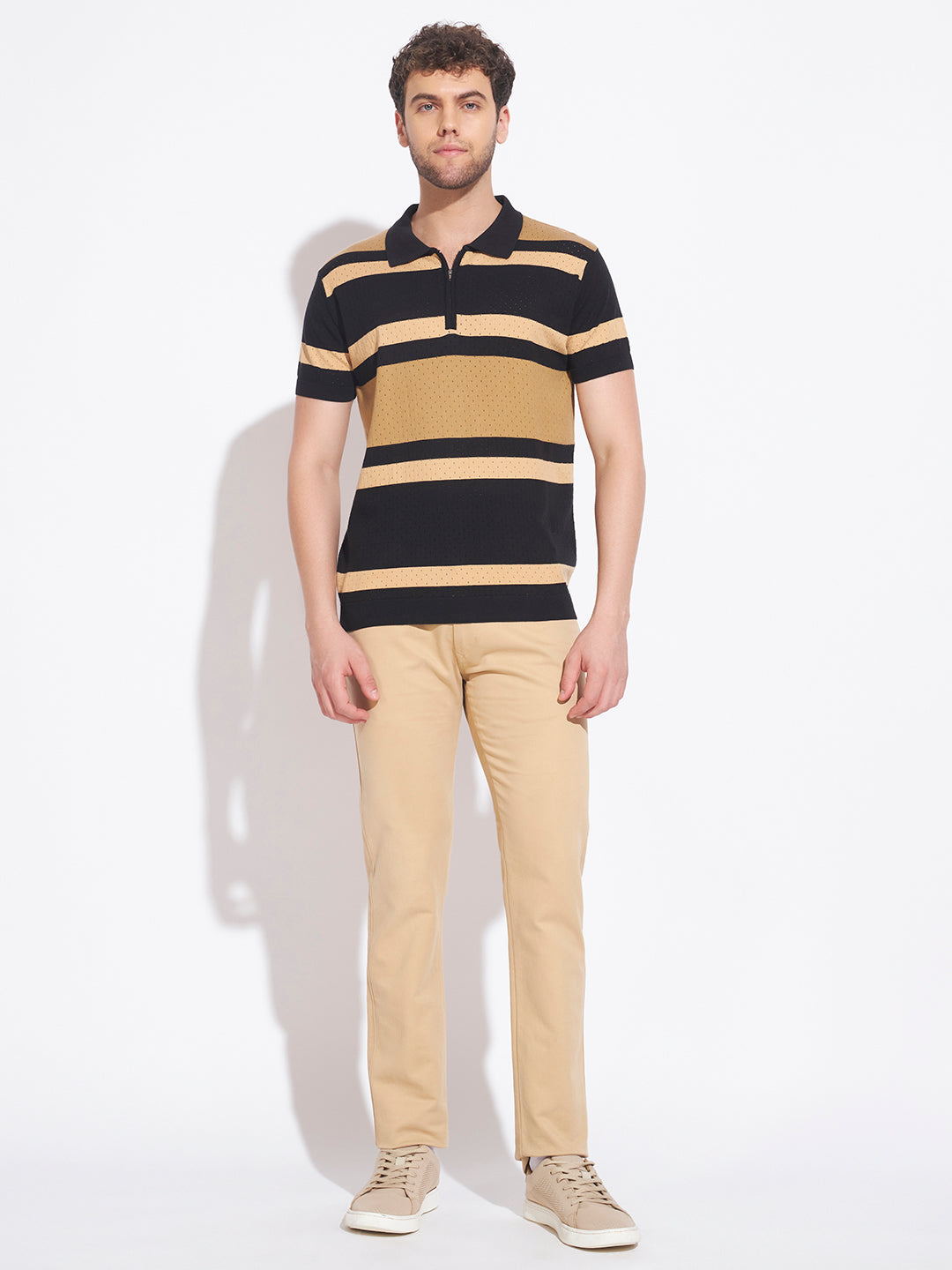 AEDENBURG Men Black Knitted Cotton Blend T-Shirt