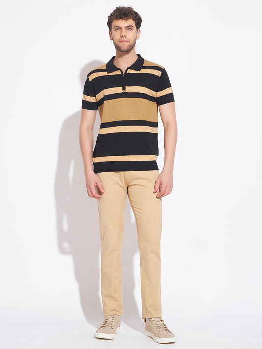 AEDENBURG Men Black Knitted Cotton Blend T-Shirt