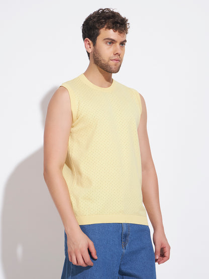 AEDENBURG Men Yellow Knitted Cotton Blend T-Shirt