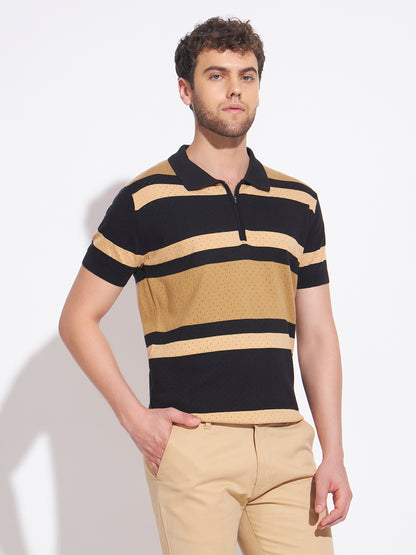 AEDENBURG Men Black Knitted Cotton Blend T-Shirt