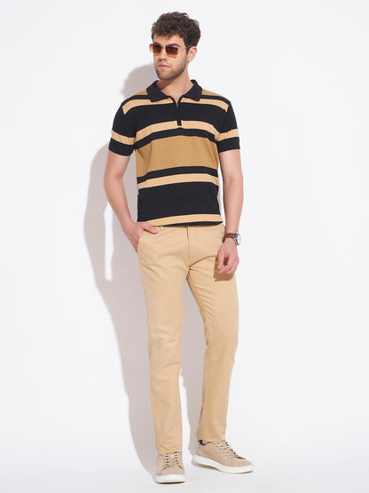 AEDENBURG Men Black Knitted Cotton Blend T-Shirt