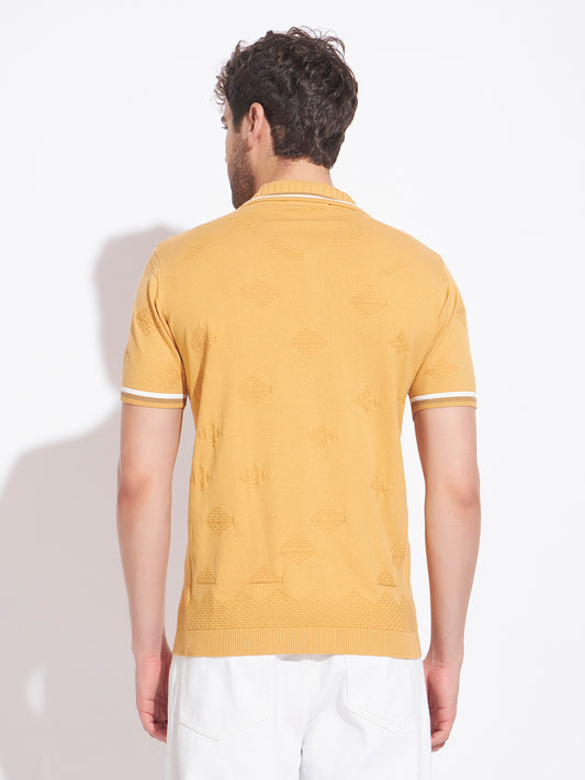 AEDENBURG Mens Jacquard Horse-Motif Polo Regular Fit Knitted Cotton Blend T-Shirt