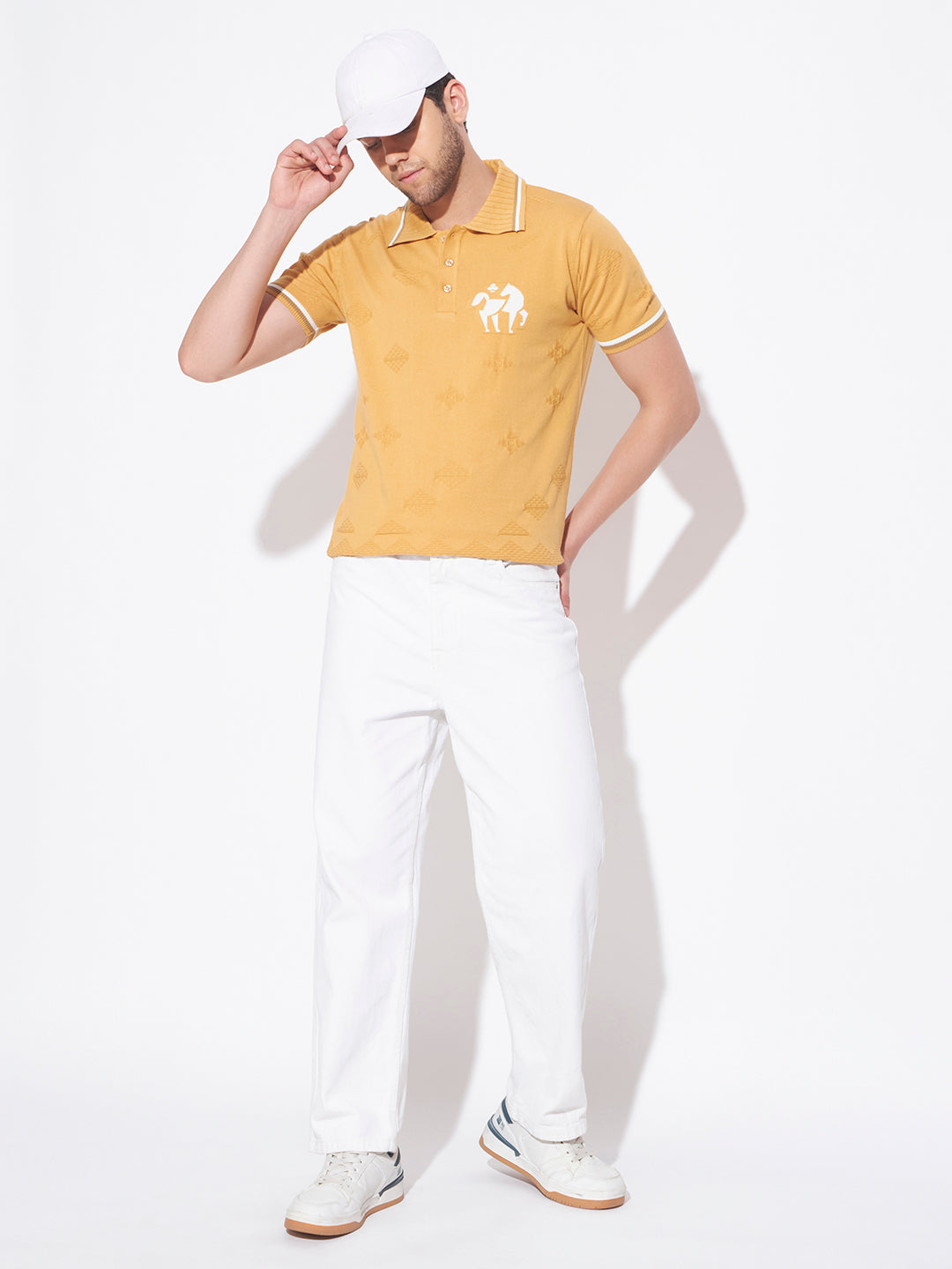 AEDENBURG Mens Jacquard Horse-Motif Polo Regular Fit Knitted Cotton Blend T-Shirt
