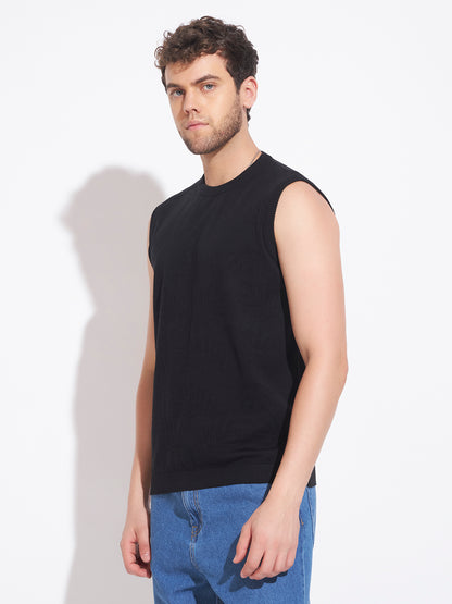 AEDENBURG Men Mixed Texture Panel Round Neck Sleeveless Regular Fit Knitted Cotton Blend Vest